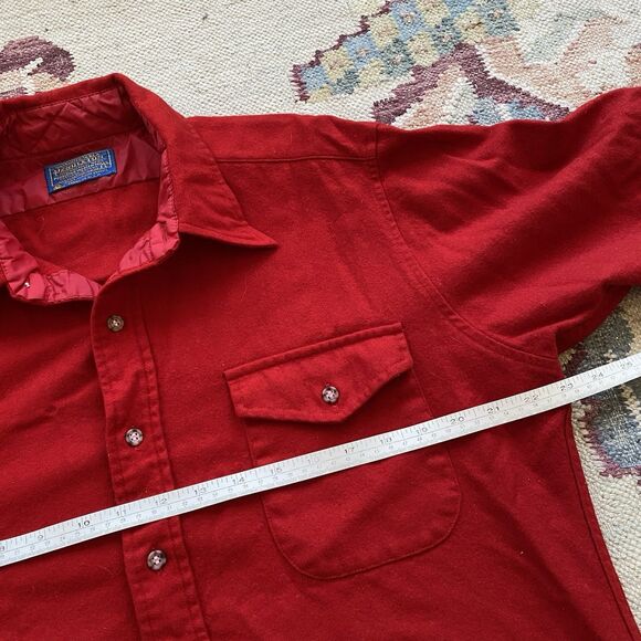Vintage Pendleton Red Wool Trail Shirt Large Leather Elbow Patch 60s 70s - Picture 6 of 8